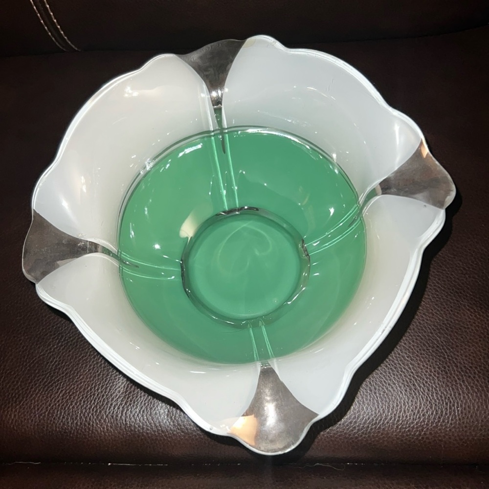 Satin Glass Green Round flared bowl.  Vintage